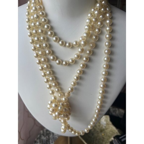 Vintage Opera Length Faux Pearl 35” Necklace Vintage Super Long - Picture 4 of 9
